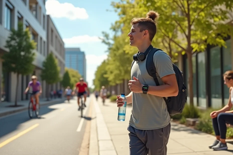Persona caminando al aire libre mientras combina pequeños hábitos para una vida más activa
