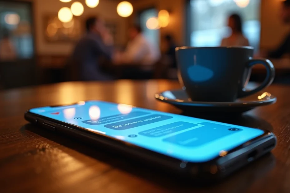 Primer plano de un móvil con mensajes azules y grises marcados como leídos